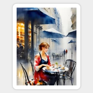 beauitful woman on parisian cafe Sticker